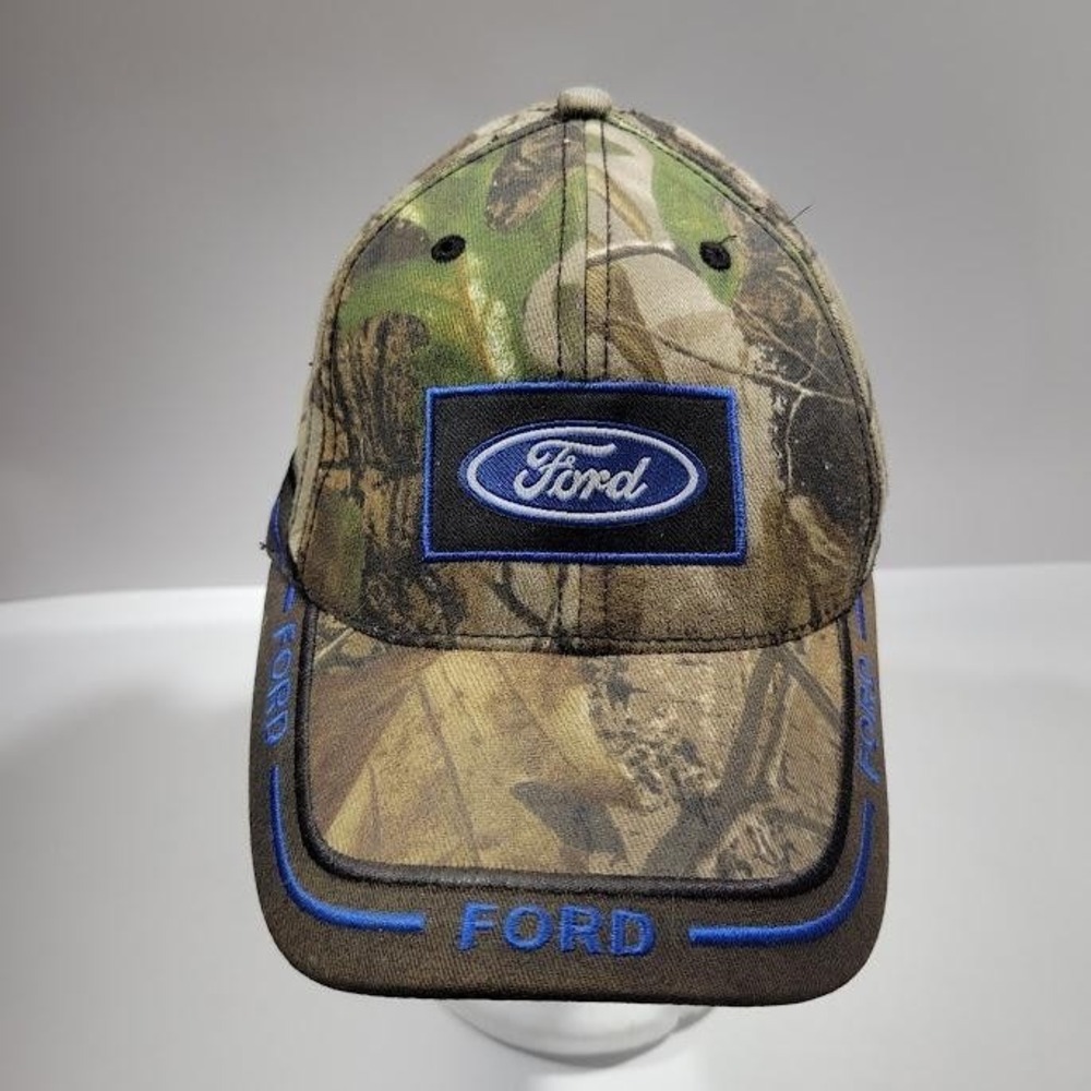 Ford Hat Cap Strap Back Mens One Size Brown Camo Twill Logo Hunting Trucks